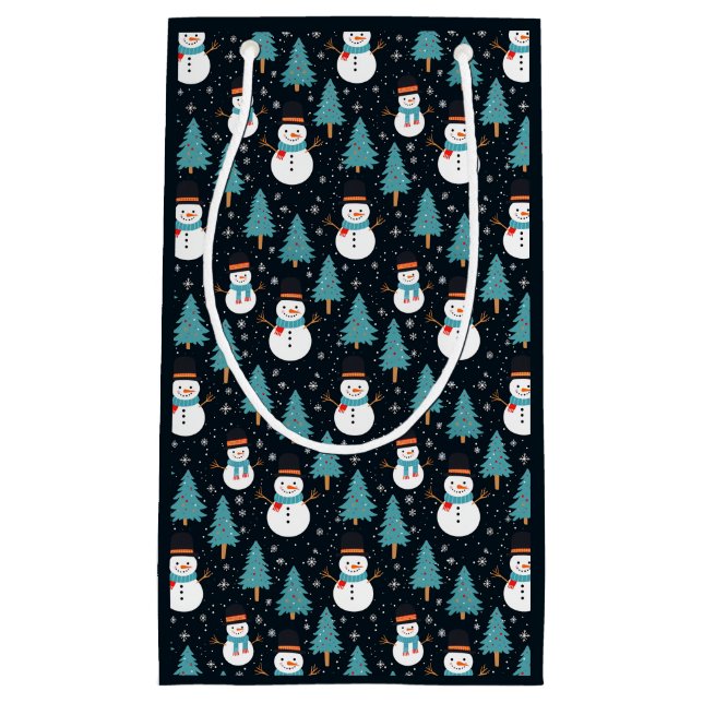 Sacola Para Presentes Pequena Snowman de Natal (Frente)