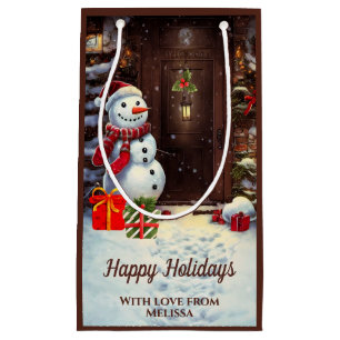 Sacola Para Presentes Pequena Snowman Natal vintage Scense Small Gift Bag