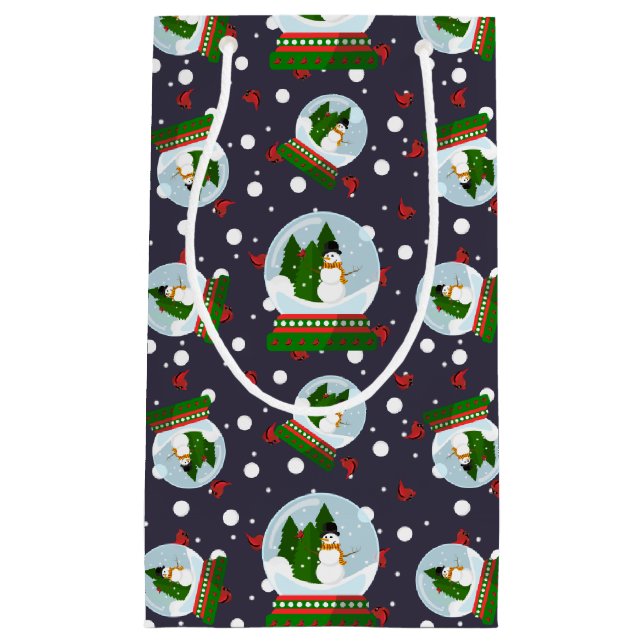 Sacola Para Presentes Pequena Snowman Snow Globes (Frente)