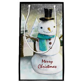 Sacola Para Presentes Pequena Snowman Whimsical no Desenho de Natal