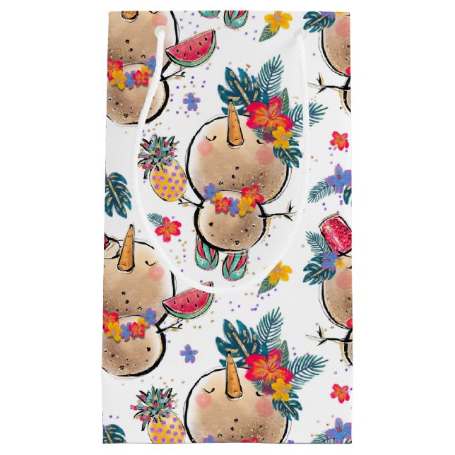 Sacola Para Presentes Pequena Snowman White Christmas Bag (Frente)