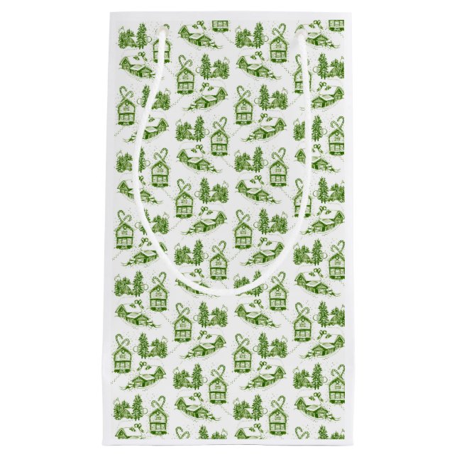 Sacola Para Presentes Pequena Snowy Christmas Toile | verde (Frente)