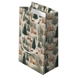 Sacola Para Presentes Pequena Snowy Village Cream