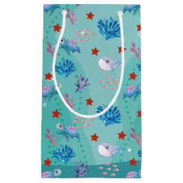 Sacola Para Presentes Pequena Sob as criaturas marinhas do oceano marinho