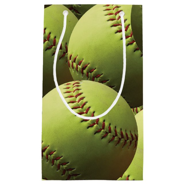 Sacola Para Presentes Pequena Softball amarelos All Over (Frente)