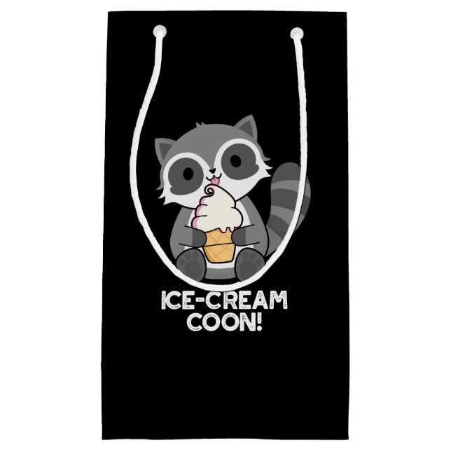 Sacola Para Presentes Pequena Sorvete Coon Funny Animal Racoon Dark BG (Frente)