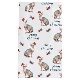 Sacola Para Presentes Pequena Sphynx Hairless Cat Papai Noel Natal Natal