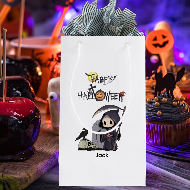 Sacola Para Presentes Pequena Spooky Grim Reaper Graveyard Crow Gothic Halloween (Criador carregado)