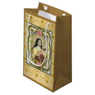 Sacola Para Presentes Pequena St. Therese o crucifixo pequeno dos rosas da flor