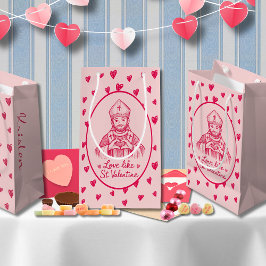 Sacola Para Presentes Pequena St Valentine Catholic Pink Heart Sketch Artwork