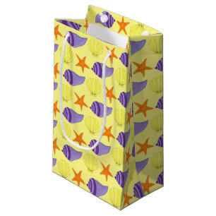 Sacola Para Presentes Pequena Starfish Sea Shells Beach Ocean Vacation Yellow