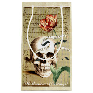 Sacola Para Presentes Pequena Steampunk Skull Floral Escrevendo Halloween Gift B