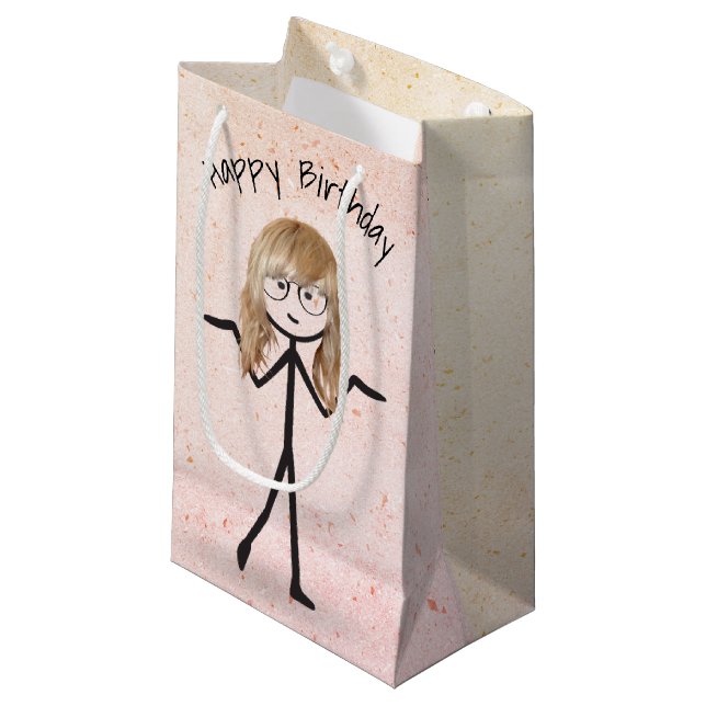 Sacola Para Presentes Pequena Stick Birthday Girl with Hair (Frente inclinada)