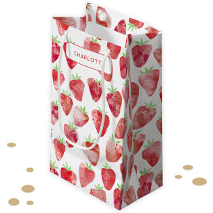 Sacola Para Presentes Pequena Strawberry Watercolor Personalizada