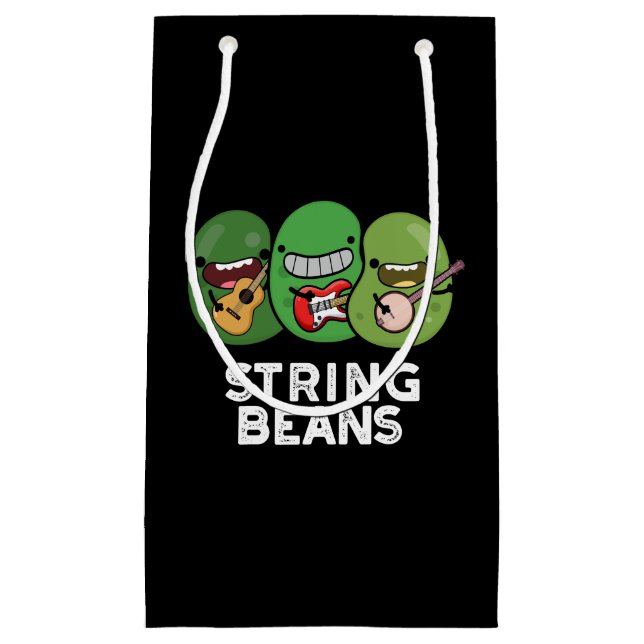 Sacola Para Presentes Pequena String Beans Funny Vegetable Dark BG (Frente)