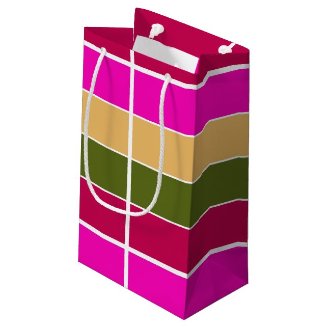 Sacola Para Presentes Pequena Stripes de Flor Rosa Quente (Verso inclinado)