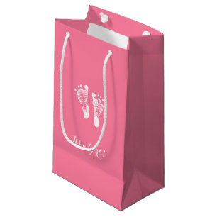 Sacola Para Presentes Pequena Suas pegadas recém-nascidas cor-de-rosa bonitos d