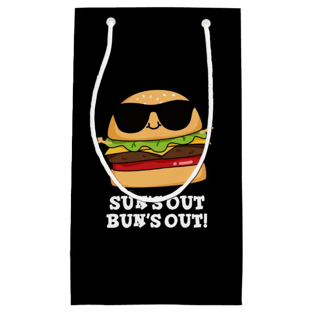 Sacola Para Presentes Pequena Sun's Out Bun's Out Engraçado Burger Pun Dark BG (Frente)
