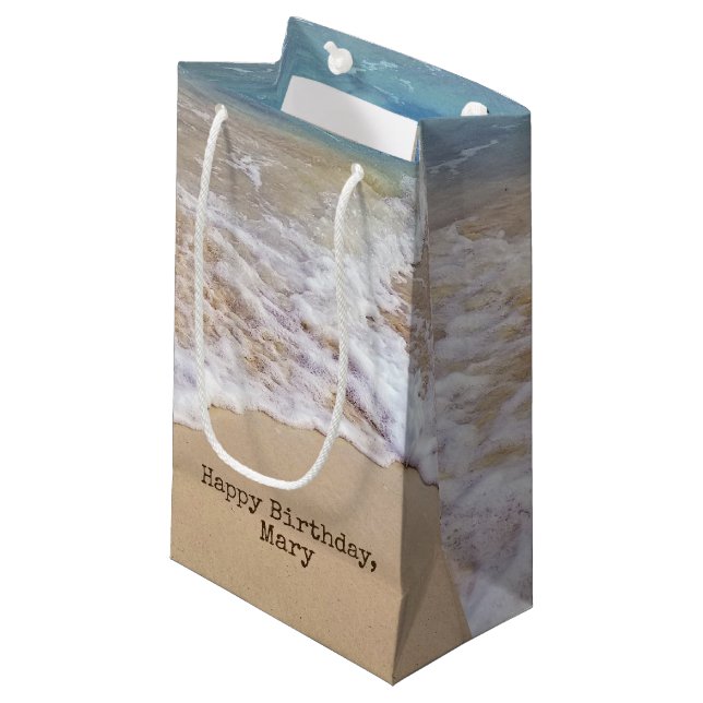 Sacola Para Presentes Pequena surf de praia tropical em areia (Frente inclinada)