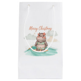 Sacola Para Presentes Pequena Surfing Hippo Bikini Christmas 