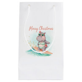 Sacola Para Presentes Pequena Surfing Hippo Bikini Christmas 