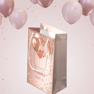 Sacola Para Presentes Pequena SWEET 16 balões rosa dourados com brilho