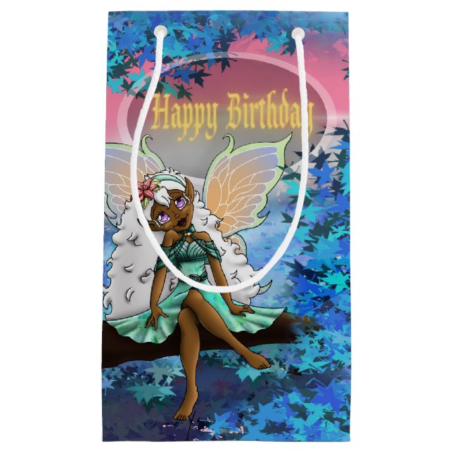 Sacola Para Presentes Pequena Sweet African Fairy Birthday (Frente)