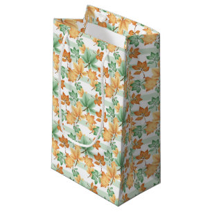 SACOLA PARA PRESENTES PEQUENA TAN BROWN GREEN FALL AUTUMN LEAVES