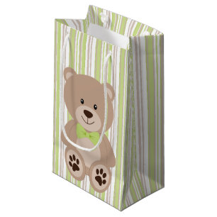 SACOLA PARA PRESENTES PEQUENA TAN COM URSO DE TEDDY COM TIE E STRIPES DE ARCO VE