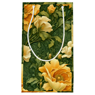 Sacola Para Presentes Pequena Tapeçaria Floral Dourada