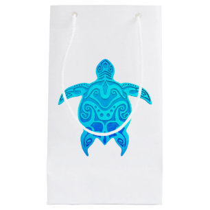 Sacola Para Presentes Pequena Tartaruga tribal azul