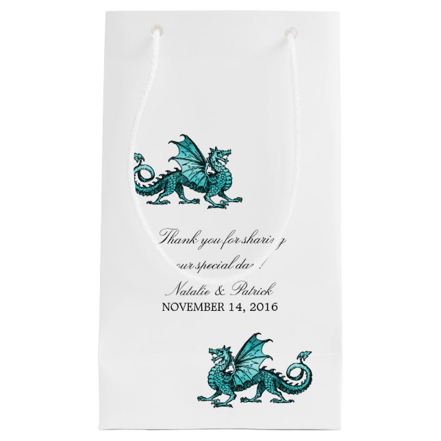 Sacola Para Presentes Pequena Teal Dragon Wedding Gift Bag (Frente)