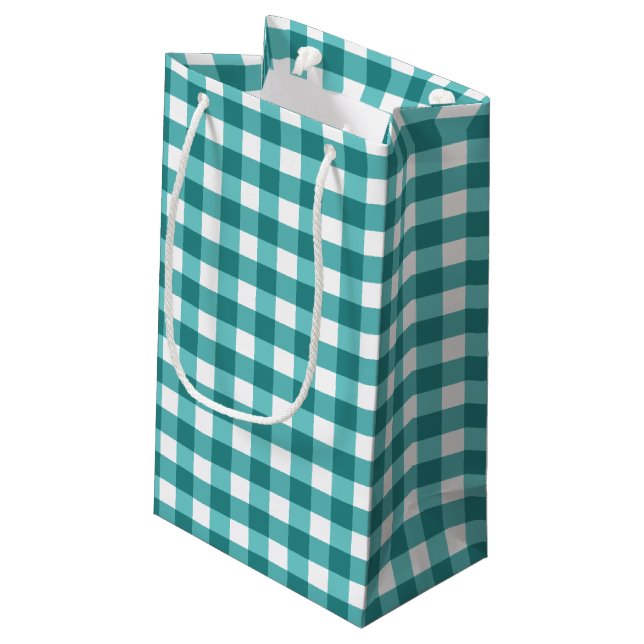 Sacola Para Presentes Pequena Teal Gingham (Verso inclinado)