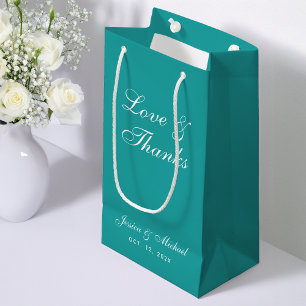 Sacola Para Presentes Pequena Teal Wedding Script Love & Obrigados Simples Azul