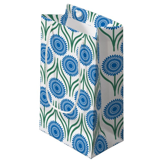 Sacola Para Presentes Pequena Teste-Branco floral moderno azul (Frente inclinada)