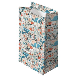 Sacola Para Presentes Pequena Teste padrão bonito do Doodle do Mar do Norte