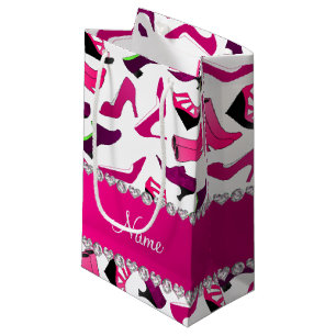 Sacola Para Presentes Pequena Teste padrão branco cor-de-rosa conhecido