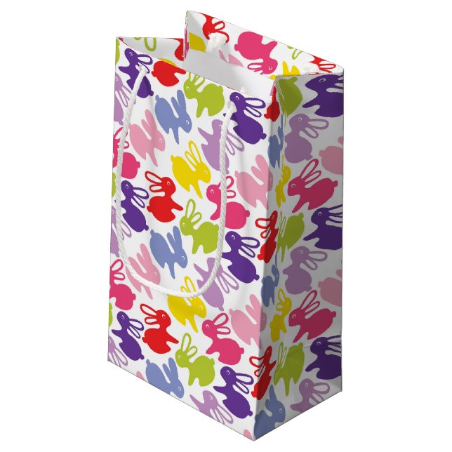 Sacola Para Presentes Pequena teste padrão com coelhos da páscoa (Verso inclinado)