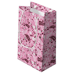 Sacola Para Presentes Pequena teste padrão cor-de-rosa bonito dos pássaros e d