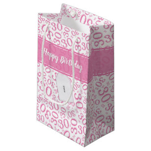 Sacola Para Presentes Pequena Teste padrão cor-de-rosa e branco do aniversário