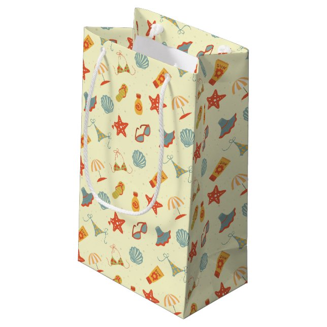 Sacola Para Presentes Pequena Teste padrão da praia do verão (Verso inclinado)