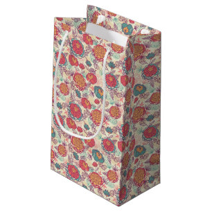 Sacola Para Presentes Pequena Teste padrão das flores e das folhas da peônia
