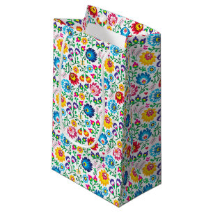 Sacola Para Presentes Pequena Teste padrão de flor 2 da arte popular