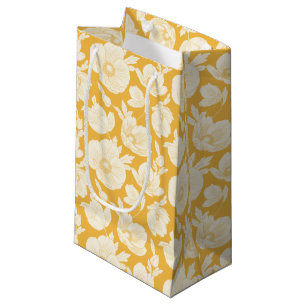 Sacola Para Presentes Pequena Teste padrão de flor dourado