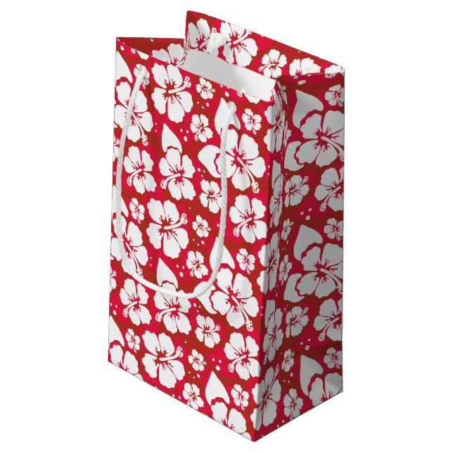 Sacola Para Presentes Pequena Teste padrão de flores do hibiscus (Verso inclinado)