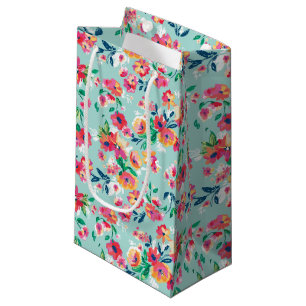 Sacola Para Presentes Pequena Teste padrão de flores pintado