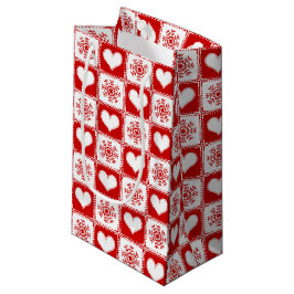Sacola Para Presentes Pequena Teste padrão do Natal dos corações e dos flocos de
