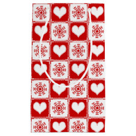 Sacola Para Presentes Pequena Teste padrão do Natal dos corações e dos flocos de