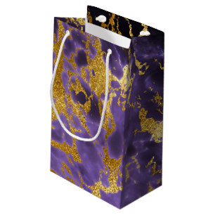 Sacola Para Presentes Pequena Teste padrão Dourado do brilho do falso de mármo
