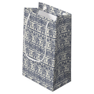 Sacola Para Presentes Pequena Teste padrão étnico azul do elefante